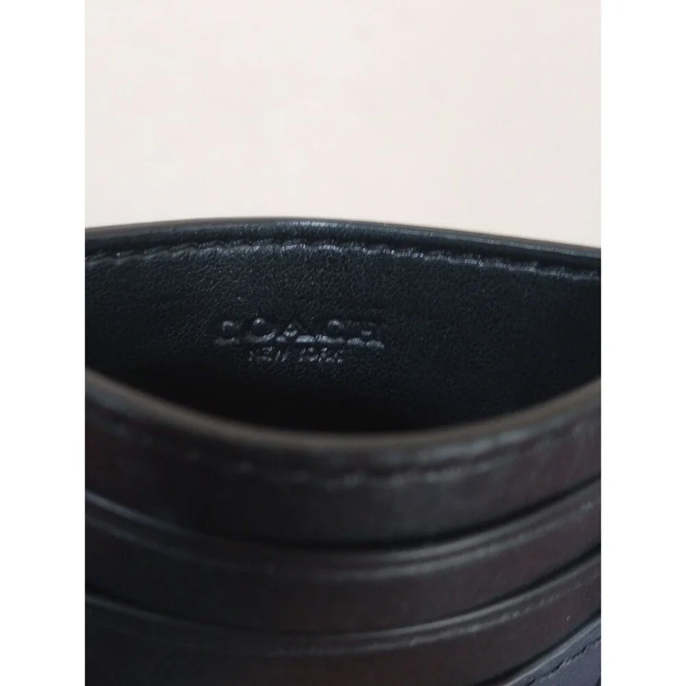 Coach Black Leather Striped Slim Case Card Holder - New!